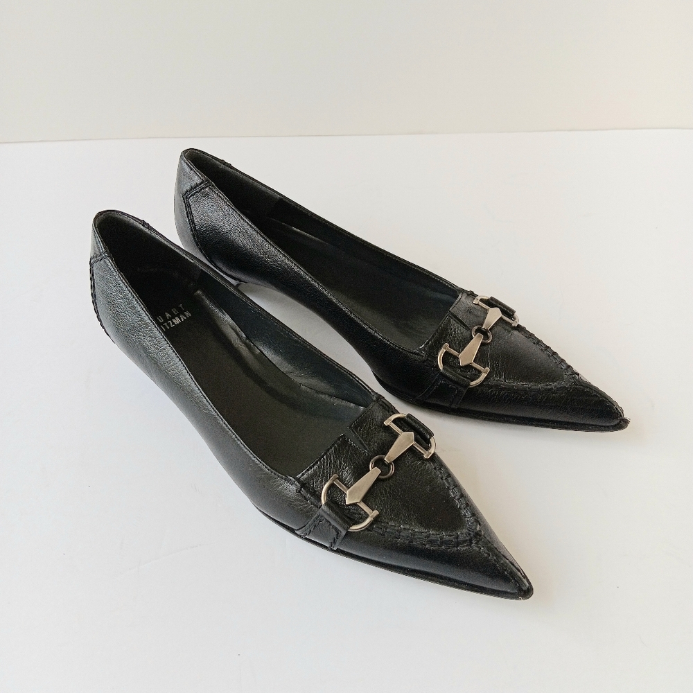 Stuart Weitzman Black Leather Horsebit Buckle Low Heel Size 8.5 N